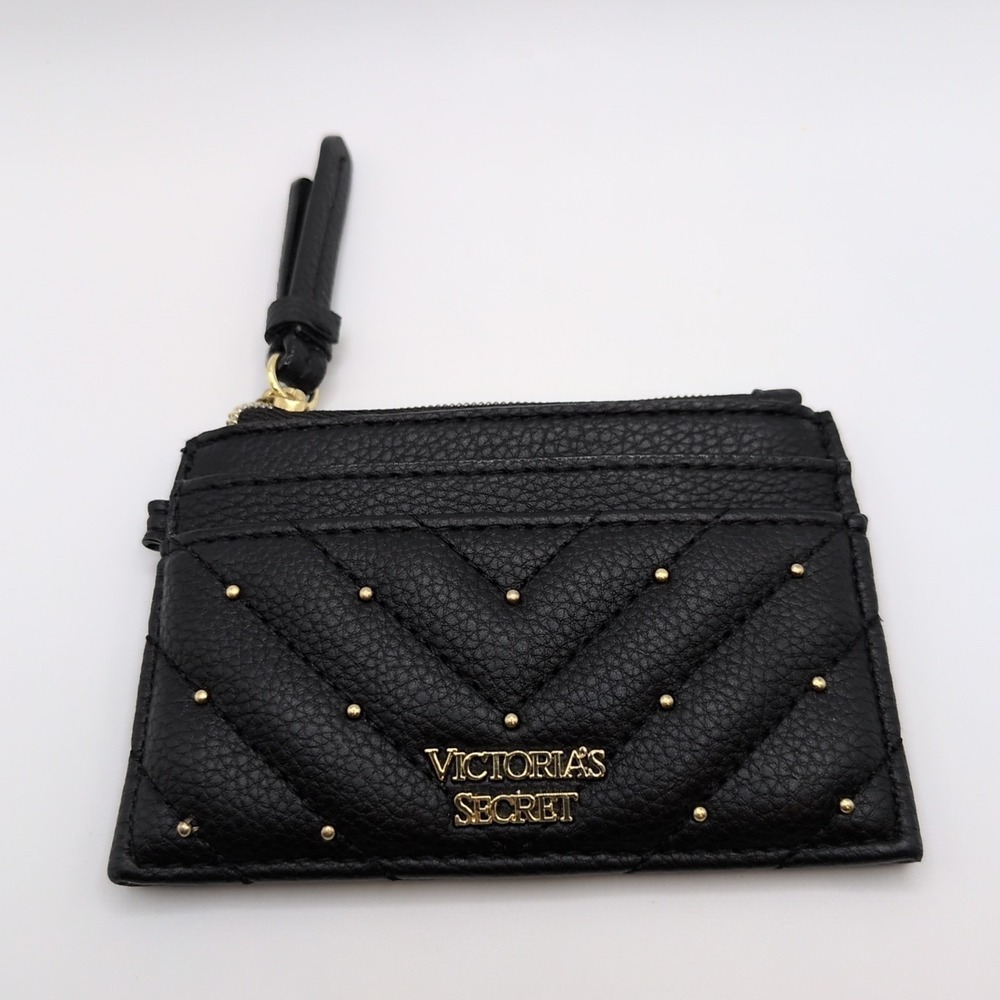 VICTORIA'S SECRET ID CARD CASE HOLDER KEY CHAIN Zip Wallet - Black